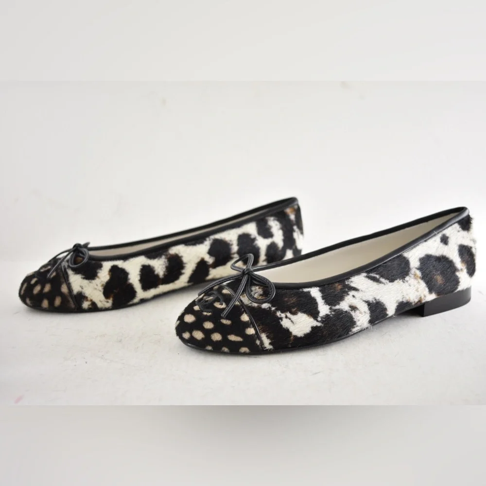 Chanel 26S Black White Brown Pony Fur CC Logo Bow Tie Ballet Ballerina Flat 38.5 - Picture 14 of 16